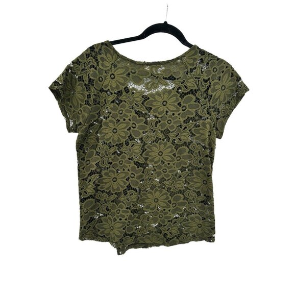 Free Kisses Olive Floral Lace Top Blouse Shirt Size Small‎ Sheer - Picture 5 of 5